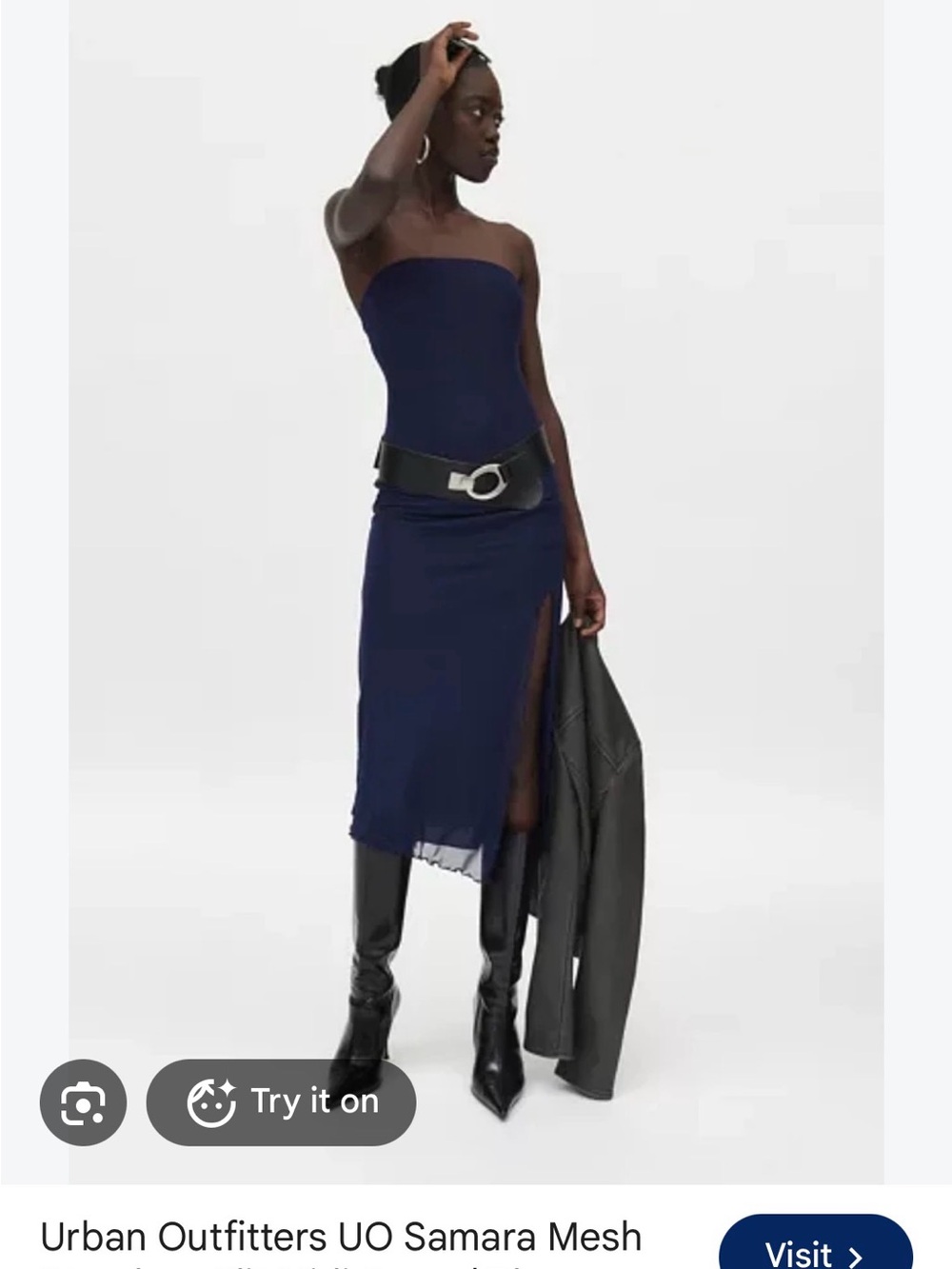 Urban Outfitters Navy Strapless Midi Dress with Side Slit - Picture 2 of 2